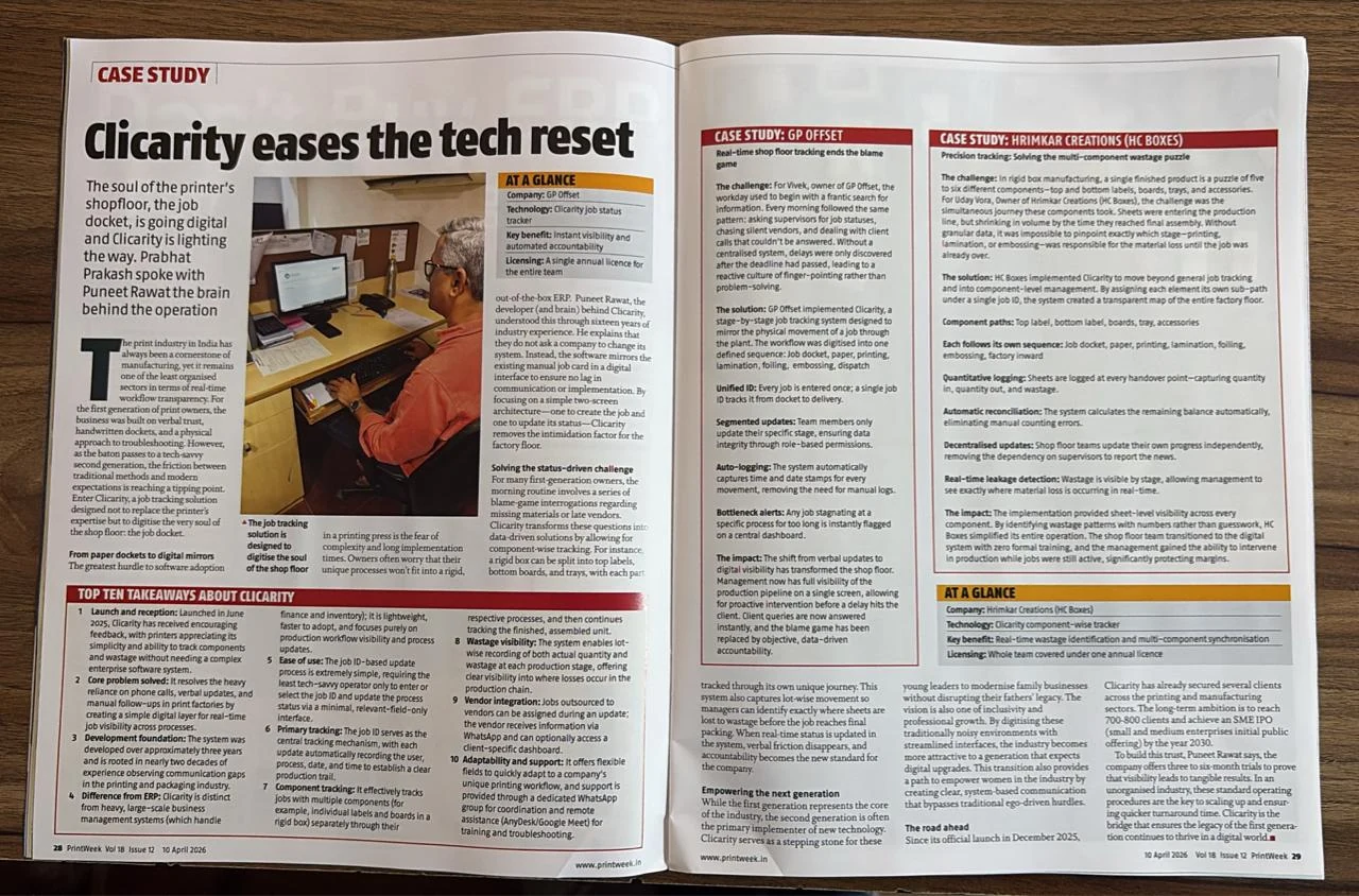 PrintWeek India case study on Clicarity, pages 28 and 29