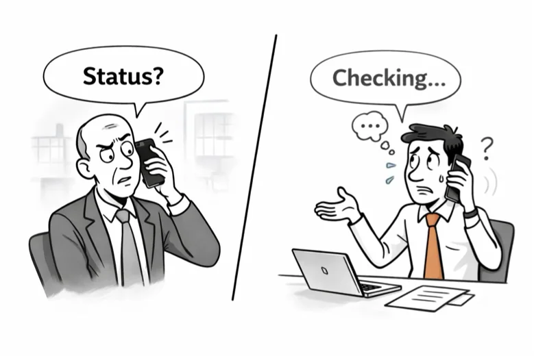The boss asks Status? The reply: Checking